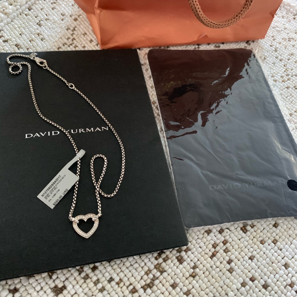 David Yurman Diamond Heart Center Station Necklace